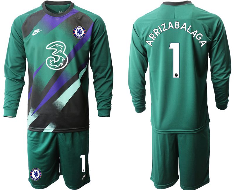 Men 2020-2021 club Chelsea Dark green long sleeve goalkeeper #1 Soccer Jerseys